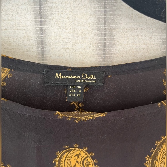 Massimo Dutti Midi Dress. Dark grey/brown with mustard paisley pattern. - Picture 2 of 8